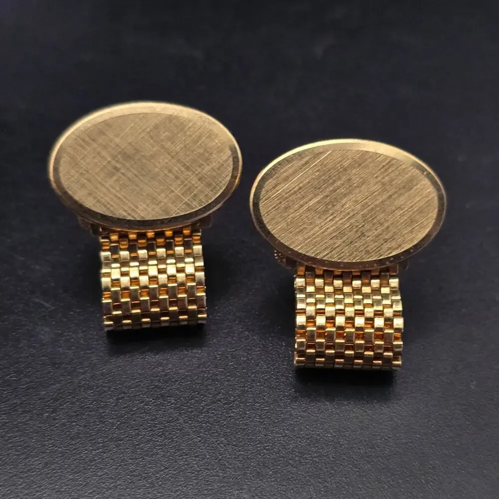 Gold Tone Oval Cufflinks with Gold Tone Mesh Vintage Men's Accessory